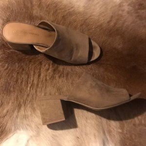Tan colored peep toe shoes